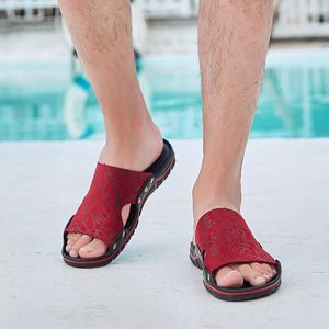 Slippers Size 38-47 Genuine Leather Men Slipper Summer House Shoes Casual Outdoor Beach Slides Black Flat Male Indoor Flip FlopsSlippers