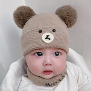 Boinas 2pcs/conjunto Belas crianças térmicas de inverno Bobble Cap Kit Infants Hat Hat Neck Mais quente Mantenha quente