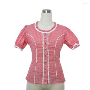 Women's T Shirts Corzzet Red Plaid Oktoberfest Beer Maid Tops Tes T-shirt Tyskland Costumes For Women's Festival Cosplay Oufits