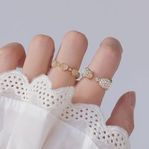 Cluster Rings Delicate Jewelry 14K Real Gold Adjustable Crystal Knot For Women Elegant Heart Opal Beads Engagement