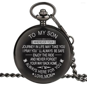 Pocket Watches Personalized Engraved Watch Charm Custom Quartz Man Necklace Pendant With Chain Gifts For Son Box