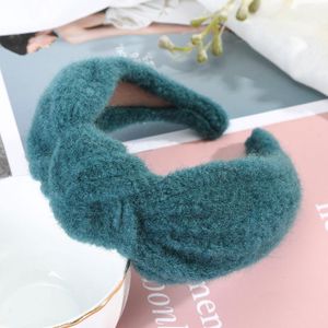 Haimeikang Woolen Mink Hair Band Solid Color Knot Headbands For Women Winter Thick Bezel Hoop Hairband Accessories