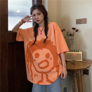 女性の T シャツ 2023 夏スタイル韓国ラウンドネックアニメ半袖スーパーサイズかわいい友人トップサマードレス