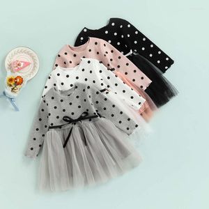 Abiti da ragazza Neonate Vestito casual Stampa a pois Girocollo Manica lunga Filato Nero / Bianco / Rosa / Grigio 0-3 anni