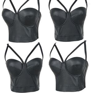 Женские танки Женские изделия из искусственной кожи Bustier Top Top Strappy Strappy Black Bralette Club Corset F42F