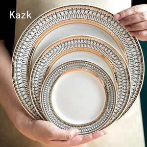 Plates European Style Golden Stroke Ceramic Plate Home Dining Table Decor Pasta Dinner Soup Bowls Sense Of Luxury Tableware Set