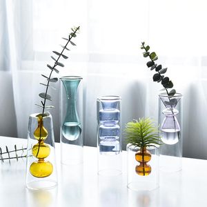 Vases Creative Nordic Glass Vase Flower Ware Crystal Ball Transparent Double-Layer Stained Hydroponic Home Desktop Decoration