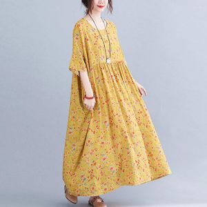Party Kleider 2023 Sommer Maxi Für Frauen Robe Femme Koreanische Kurzarm Kleid Frau Baumwolle Leinen Boho Kleidung Vestido 4XL 5XL 6XL
