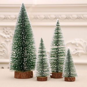 Christmas Decorations Tree Mini Pine With Wood Base DIY Home Table Top Decor For Artificial Frosted Sisal Small Trees