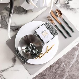 Plates Modern Stainless Steel Soup Bowl Tableware Set Plate Dinnerware Round White Marble Tray Mat Dinner Service