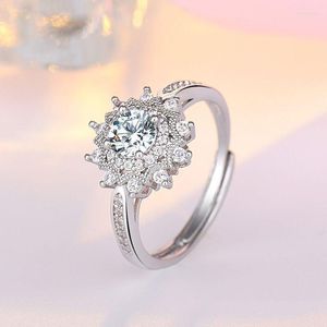 Alyans Diamond Ring Lüks Ziyafet Takı Kakma Beyaz Matkap Güneş Çiçek Şekiş Kadın Nişan Hediye Toby22