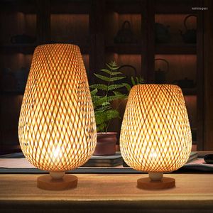 Bordslampor vintage bambuhandikraft sovrum sovrum skrivbord lampor handgjorda lampa vardagsrum dekor varm bambu