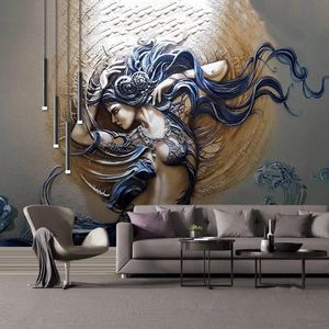 Wallpapers Custom Wallpaper 3D Embossed Fashion Difference Characters Art Beauty Living Room Bedroom TV Background Wall Decoration Murals