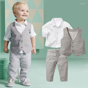 Giysi Setleri Born Boy Boy Partisi ve Düğün Bebek Giysileri Seti Pamuk Çocuk Takım Yelek Gömlek Pantolon 2023