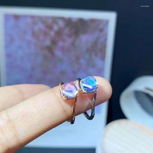 Anéis de cluster vendendo alta qualidade 925 prata esterlina oval de 6x6mm de lua azul natural conjuntos de anéis para mulheres presentes