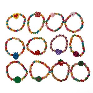 Braccialetti con ciondoli 83XC 12 pezzi Kit per bambine in legno colorato Gioielli di moda per bambini