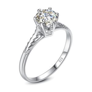 Ringos de cluster Classic Six 1 Moissanite Solitarire Ring Woman Silver 925 Casamento Certificado Eternity Jewelry Diamond Pass