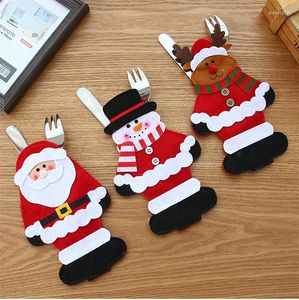 Dinnerware Sets Christmas Cutlery Cover Bag Cloth Santa Claus Snowman Elk Shaped Cute For Kitchen Tableware Knife Fork Xams Party Decor