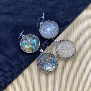 Charms Flat Round Abalone Shell Sticky Diamonds Fashion Pendant Necklace Bracelet Jewelry Used For DIY Making Size 33mm