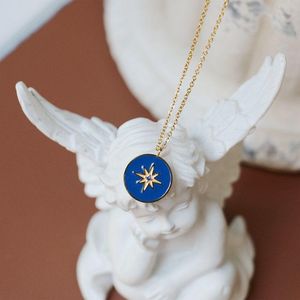 Colliers pendants Blue Marine huit pointues étoiles rondes Collier Clavicule Chaîne en acier inoxydable Gold pour femmes bijoux de mode