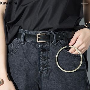 Belts Hip Hop Style Women Unisex Designer Exaggerated Round Metal Circle Belt Brand Punk Jeans Big O Ring Clothes Accessory Enek22