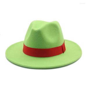 Wide Brim Hats Fedora Women Solid Ribbon Band Formal Dress Wedding Jazz Caps Classic Red Green White Felted Spring Men Scot22