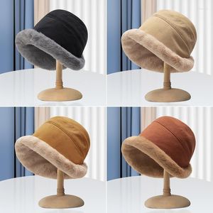 Berets Trendy Japanese Plus Velvet Lamb Hair Fisherman Hats Casual Wide Brim Wild Plush Basin Caps Women Winter Warmer Thicken Flat Hat