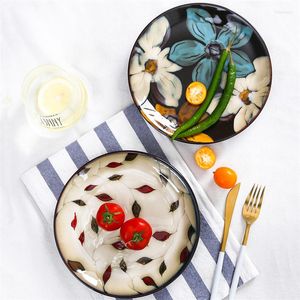 Plates Ceramic Hand-painted Under Glaze Flower Leaf Dinner Plate Creative Steak Salad Sushi Dish Dessert Cake Kitchen Tableware