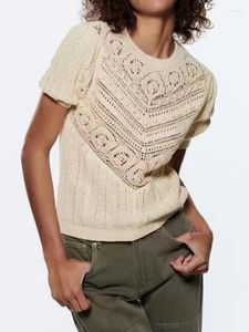 Women Sweters 2023 Summer Kobiety moda na drutach krótki rękaw pusta kobieta elegancka street pullover sweter odzieżowy wieke22
