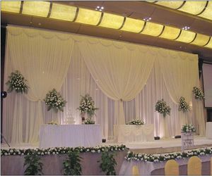 Party Decoration DHL Ship 3m 6m White Ice Silk Wedding Backdrop Curtain med Swags Props Satin för födelsedagsdekoratiion