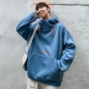 Erkek Hoodies Sonbahar Kış Plus Velvet Sweatshirt Traild Pullover Kapşonlu Pamuk Gevşek Stand-Yama Öğrenci Ceket Büyük Boyut