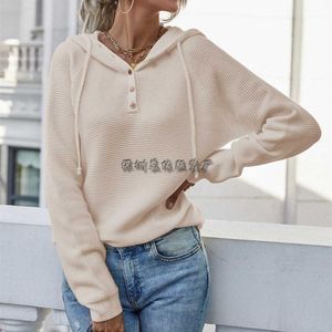 Women's Sweaters 2023 Women Knitted Hooded Sweater Coats Autumn Female Button Long Sleeve Pullover Knitwear Tops WDC9288