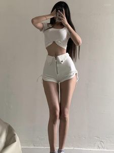 Frauen Shorts Spice Girl TVVOVVIN Sexy Hohe Taille Enge Dünne Hüfte Seite Kordelzug Plissee Casual Babes Koreanische Rosa UP2I