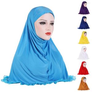 Etniska kläder muslimska kvinnor hijab strass huvud halsduk islamisk sjal wrap pullover en bit amira hijabs bönkap