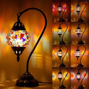 Table Lamps Art Creativity Lamp Mediterranean Style E27 LED Vintage Bedside Stained Glass Lampshade For Nightstand Bedroom Study