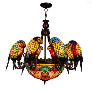Żyrandole w stylu europejskim Kreatywne klasyczne papuga ptak dekoracyjna lampa witraże kolorowy salon jadalnia sypialnia