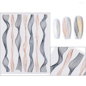 Nagelaufkleber Stempeln Welle Schwarz Weiß Linien Muster Kunst DIY Mode Maniküre Dekoration Zubehör Selbstklebender Schieber