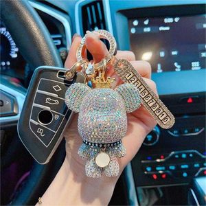 Diamond Crown Violent Bear Car Keychain Lost Prevention Number Plate Mounting Accessories for Men and Women Car Keychain Gift