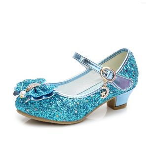 Flat Shoes Kids Girls Pu Leather paljetter Bowknot Round Toe High Heels For Dance Party Dress Performance 27-32