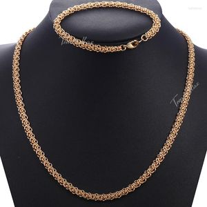 Halsband örhängen set smycken för kvinnliga män 585 Rose Gold Swirl Link Chain Armband Set 2023 Gåvor Drop 6mm HCS05