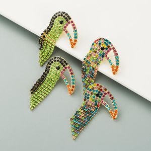 Brincos de balanço longos coloridos de strass colorido em forma de pássaro, chrice tassel breol shrot sring acessórios de bricolage para mulheres lustres de jóias