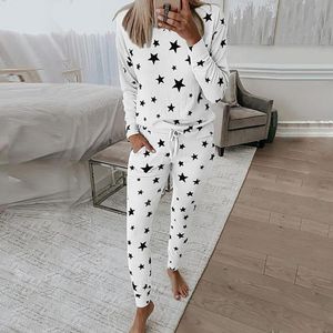 Kadın Pantolon Capris Homewear Suits Kadın Pijamalar Set Yıldız Baskı Yuvarlak Boyun Tişört Elastik Bel Çizme Sweatpants Moda Pijama