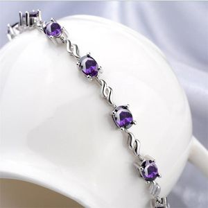 Bracelets de charme CRISTAL Oval Crystal Purple for Women Jewelry Trendy 925 Sterling Silver Bangle Girls Festival Gift