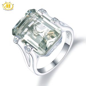 Кластерные кольца Hutang 11ct Green Amethyst ungagement Natural Gemstone 925 Серебряное кольцо стерлингового кольца.
