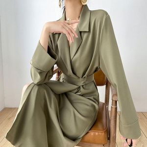 Casual Dresses Solid Elegant Dress Women Autumn Bandage Midi Split Office Lady Designer Korean Style One-piece Female 2023