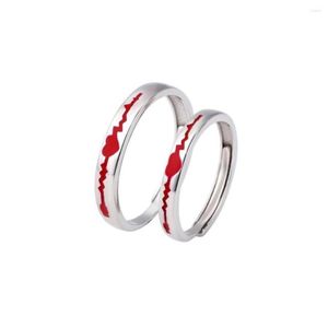 Anelli a grappolo in argento sterling 925 con battito cardiaco rosso Ekg Anello di promessa di coppia Anello di fidanzamento alternativo Matrimonio abbinato Regalo di San Valentino