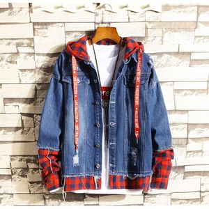 Men's Jackets Denim Jacket Men Hip Hop Streetwear Hooded Autumn Spring Fashion Brand Clothing Hole Patchwork Casual Cowboy CoatMen