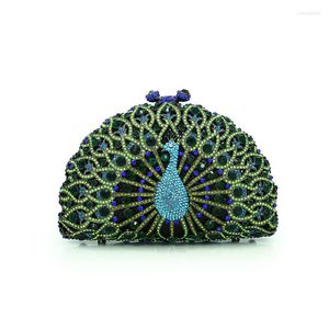 Borse da sera Bella pochette di cristallo verde pavone fatta a mano da donna Prom Day Animal Strass