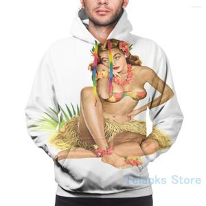 Herrtröjor herrar tröja för kvinnor rolig pin up sexig hula tjej i traditionell hawaii kostym tryck avslappnad hoodie streatwear