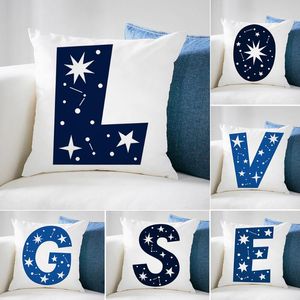 Pillow /Decorative English Initials Blue Stars Letter Cover Pillowcase Home Living Room Sofa Throw Case Decorative Housewarmi